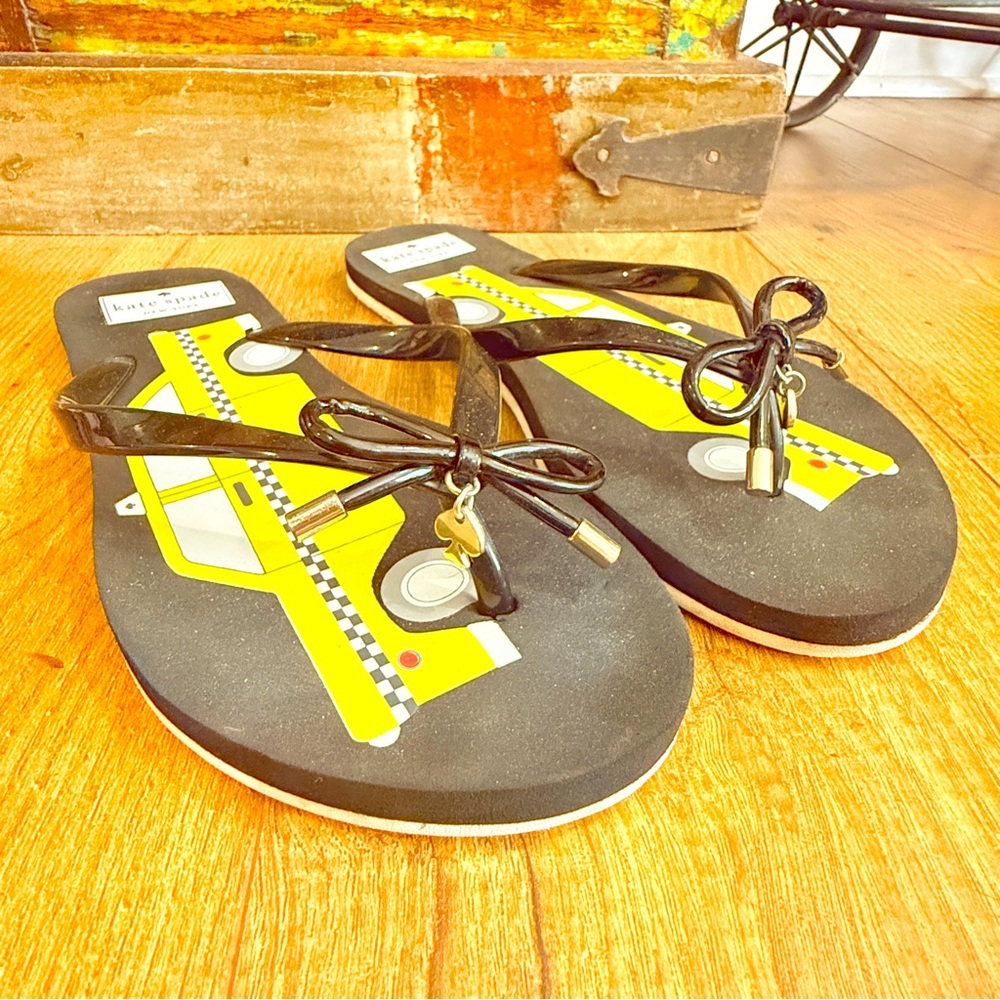 Kate Spade Flip Flops‎ Black Yellow NYC Taxi Cab Thong Sandals Women's Sz 9